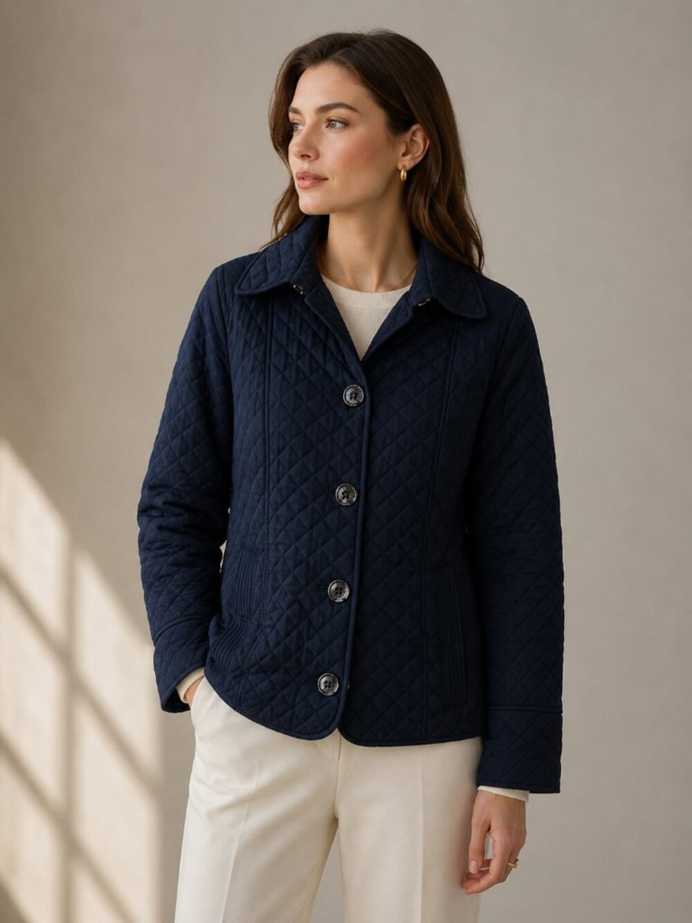 Michael Kors Diamond Quilted Snap Front Jacket Lightweight Coat Navy Sz M